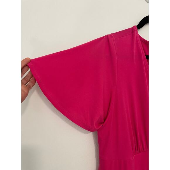 Torrid Womens Midi Skater Dress Plus Size 2X Solid HOT Dark Pink Flutter Sleeves - Picture 3 of 4